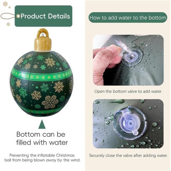 24'' Inflatable Christmas Balls, Xmas Blow up Balls, Outdoor  Decor (Green) - Picture 5 of 6